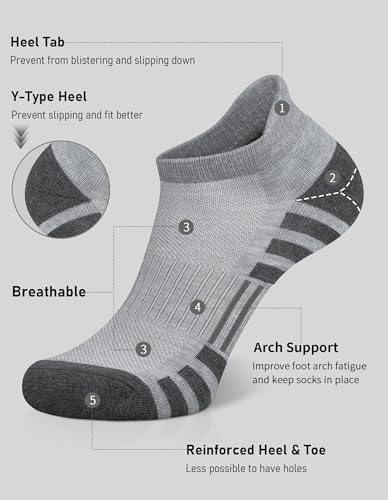 Image of Airacker Ankle Athletic Running Socks Cushioned Breathable Low Cut Sports Tab Socks for Men and Women (6 Pairs)