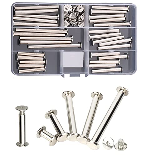CONPHERON Chicago Screws 30 Sets Binding Screw 6 Sizes Rivets for Leather Decoration Book Binding (Nickel Plated)