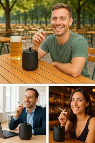 Aschenbecher mit Deckel, XXL Aschenbecher für Draussen, Windaschenbecher aus Edelstahl, Schwarz Standaschenbecher für Draußen und Innen, Balkon, Garten, Terrasse, Outdoor & Gastronomie
