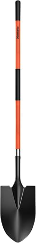 56 Inch Heavy Duty Round Point Digging Shovel with Orange Fiberglass Handle