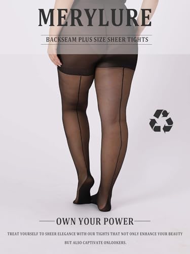 MERYLURE 2 Pairs Women's Plus Size Backseam 20D Sheer Tights, Control Top Pantyhose with Reinforced Toes2