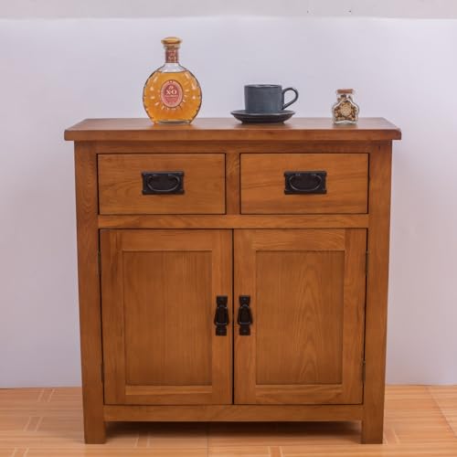 PooBa Wooden Storage Cabinet With 2 Doors 2 Drawer Oak Sideboard Furniture Cupboard For Bedroom and Living Room