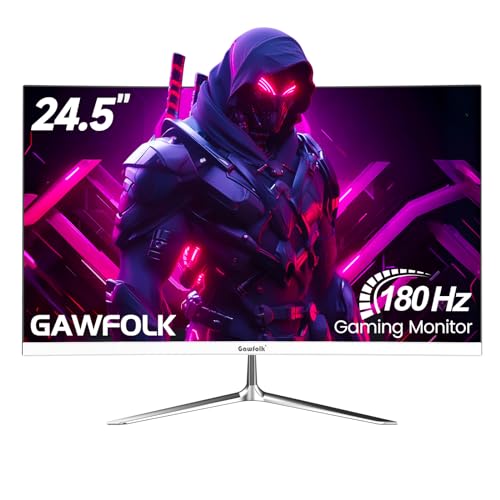 Gawfolk 25 Inch Gaming Monitor, 144hz/180hz Computer Monitor FHD 1080P PC Monitors,Frameless Curved Monitors VA,sRGB 100%, DisplayPort, HDMI,Eye Care, Wall Mount Compatible (White)