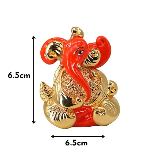 Image of Gold Plated Leaf Finish Ganesha | Ganpati Idol for Car Dashboard, Office Desk & Home Temple | Divine Blessings & Positivity | Height 2.5 Inch