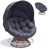 COMHOMA Papasansessel, gemütlicher Drehsessel mit Kissen rund, bequemer Rattansessel, Loungesessel drehbar, runder Relax Korbsessel Rattan für Wohnzimmer, Leseecke, Lounge - grau