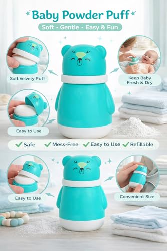 Image of Baby Skin Care Powder Talcum Puff Case Cum Container Box Reusable Refillable for Baby Body And Face Grooming BPA Free (DESIGN 6)
