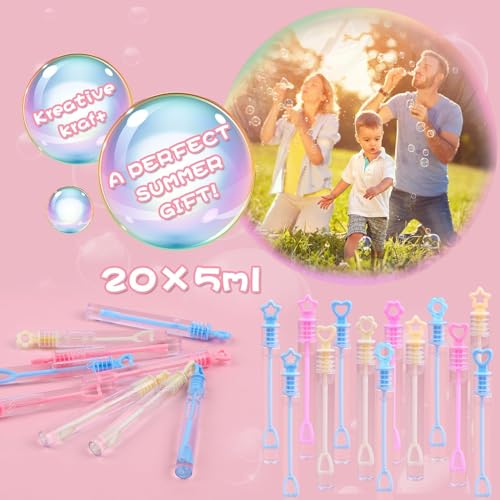 DERAYEE 20 Stück Mini Seifenblasen Set,Kleine Seifenblasen,Mini Blasenstäbe,Seifenblasenstab für Kinder Gastgeschenk Hochzeit Valentinstag Fest Mitgebsel Feizeit Sommer-Spielzeug
