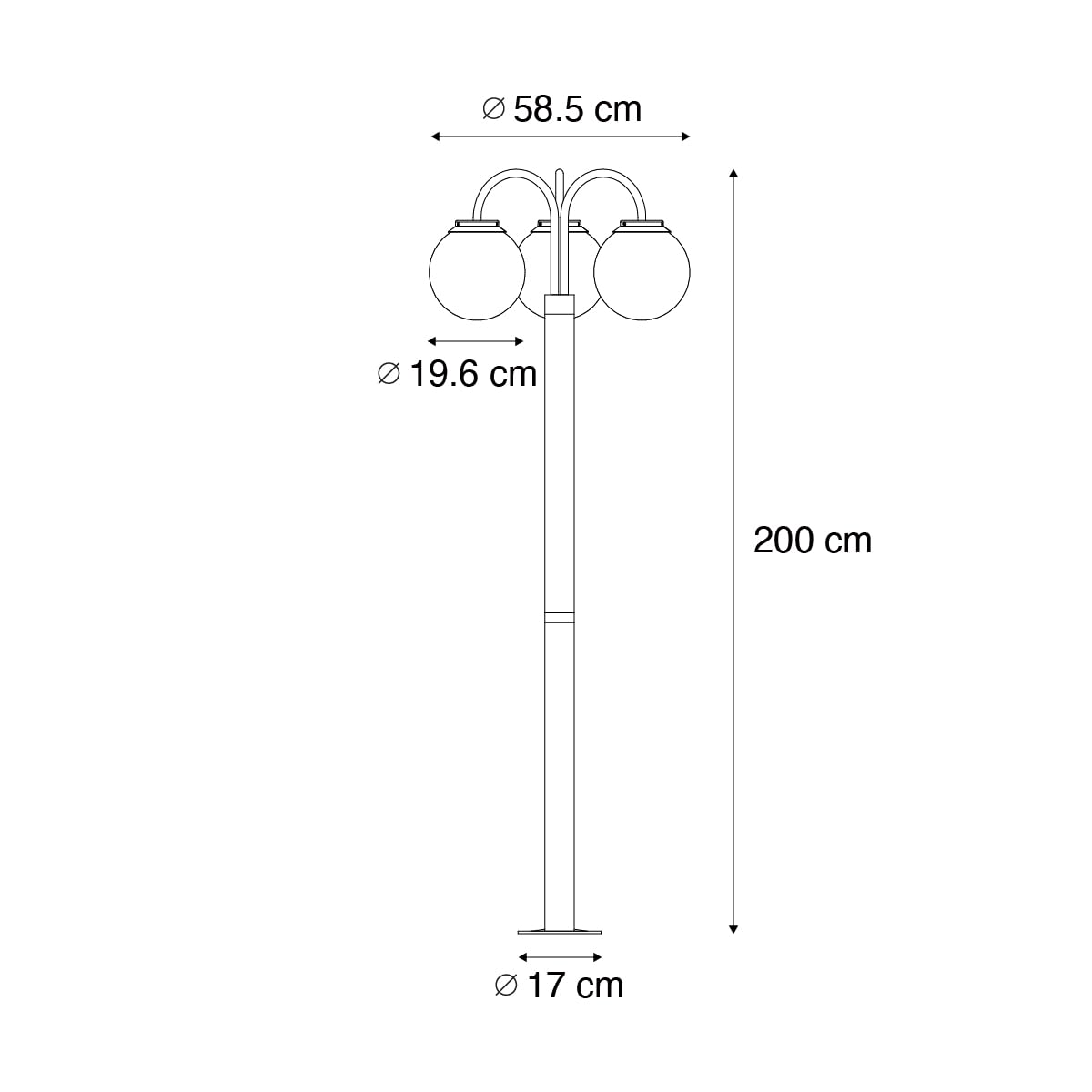 QAZQA sfera - Palo da giardino Moderno - 3 luce - L 58.5 cm - Nero - Moderno - Illuminazione esterna