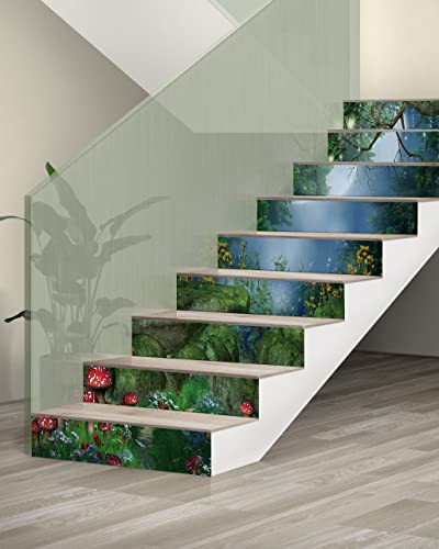 Stair Decals - FLFK Stair Stickers Decals Peel and Stick,Flowers & Plants Stair Risers Decals Self-Adhesive for Home Decor, 39.3" W x 7.08" H x 13Pcs
