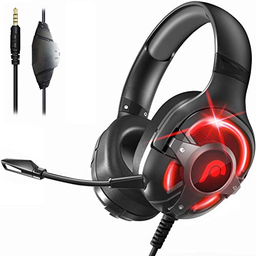 Fosmon Gaming Headset with Detachable Microphone, (50mm NdFeb Magnetic Driver) Strong Bass Over Ear