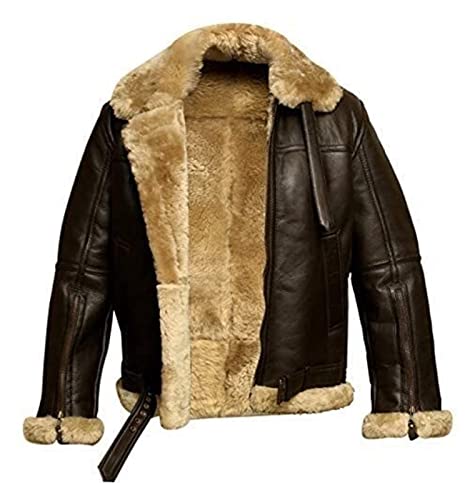 LWJBHSH Chaqueta De Aviador Marrón Para Hombre, Piel De Oveja Genuina, Estilo Borreguito, Estilo...