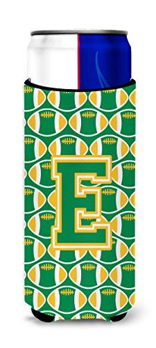 Caroline's Treasures CJ1069-EMUK Letter E Football Green and Gold Ultra Beverage Insulators for slim cans, Slim Can, multicolor