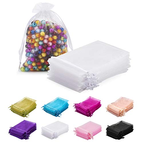 RSXING 100 Pièces Organza Sachets, 10 x 15 cm Sachets Pochettes Cadeau, Petit Sac de Rangement, Sachets pour Bijoux, Sachets pour Lavande, Sachets pour Bonbons Marriage - Blanc Cover