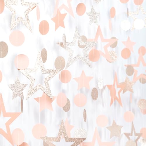 Image of Rose-Gold Peach Star Party-Decoration Garland Lasting Surprise | 52ft Twinkle Little Star Streamers,Girl Baby Bridal Shower Birthday Bachelorette Wedding Supplies Decor