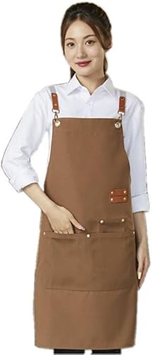 Miniatura 12 de Delantal de chef de lona con espalda cruzada para hombres y mujeres con correas ajustables y bolsillos grandes, delantal de lona, Verde militar