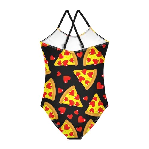 Pizza Girls One Piece Swimsuits Love Heart Sport Halter Swimwear Beach Bathing Suit 5-6T2