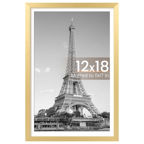 Image of upsimples 12x18 Picture Frame, Display Pictures 11x17 with Mat or 12 x 18 Without, Wall Hanging Poster Frames, Gold, 1 Pack