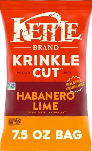 Kettle Brand Potato Chips, Krinkle Cut, Habanero Lime Kettle Chips, 7.5 Oz