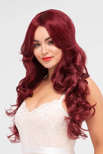 Perruque rousse longue pour soirée et quotidien Peggy Soo cherry red à boucles