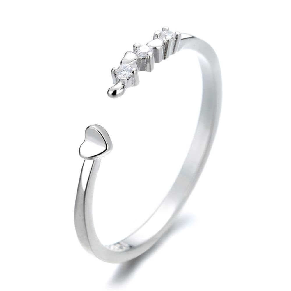 Anillo De Plata Esterlina, Anillo De Plata Esterlina 925 Circón En Forma De Corazón Exquisita Moda Brillante Anillos Ajustables Abiertos Joyería Regalos para Niño Niña Hombres Mujeres