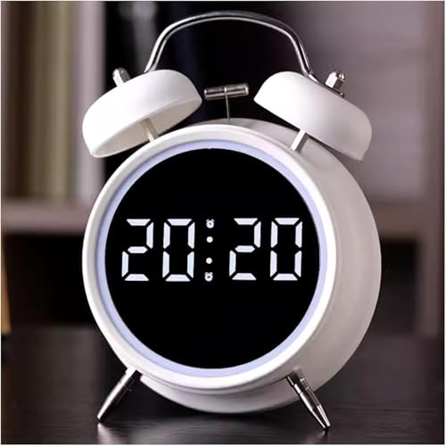 Image of Alarm Clock, Digital Alarm Clock with Large LED Display, Silent Round, Small, Analogue, Modern, Digital Clock with Date and Temperature Display, USB Network Connection (White)