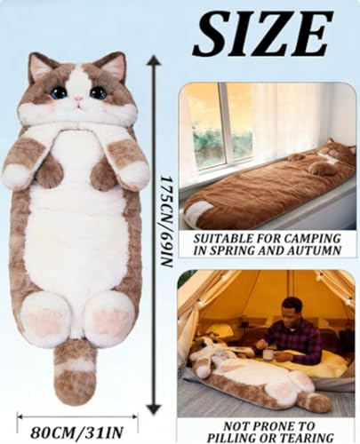 Saco de dormir esponjoso gigante con forma de gato para adultos, manta suave y cálida para camping y viajes miniatura 2