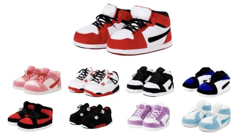 Warm Sneaker Slippersn Anti Slip Soft Comfy House Shoes Plush Fuzzy Slide One Size Fits Most Bigfoot Gift (White Red Black US Footwear Size System Adult Women Alpha Range Medium Small Large)