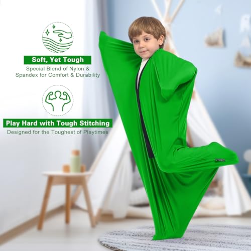 Image of Sensory Body Sock for Adults, Extra Large Compression Sack 30 * 68 inch, Soft Fabric with Strong Stitching and Snap Closures (Vivid Green)