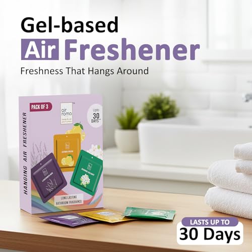 Image of AIR ROMA Pocket Bathroom Air Freshener 10gx3, Lavender, Citrus, Jasmine, Lasts up to 30 days, Germ Protection for for Bathroom, Toilet, Home & Office