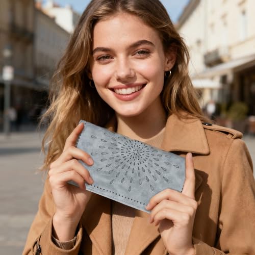 Image of APHISON Wallet Women Large Capacity Clutch Purse For Ladies Card Holder RFID Wristlet Phone Zipper Coin Travel Pocket, 07-blue, 8.2 inch x 4.33 inch x 1 inch, Utility