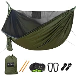 Travel Bird Camping Hammock with Mosquito Net and Ridge Rope, Extra Large for 2 Person, Lightweight Hanging Hammocks Tree Straps, All-in-one Fast Open Hammock for Outside, Hiking, and Travel