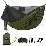 Travel Bird Camping Hammock with Mosquito Net and Ridge Rope, Extra Large for 2 Person, Lightweight Hanging Hammocks Tree Straps, All-in-one Fast Open Hammock for Outside, Hiking, and Travel