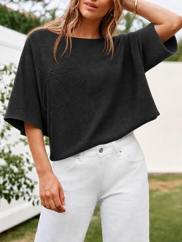 Image of Cicy Bell Womens Half Sleeve Sweaters Oversized Boat Neck Knitted Pullover Sweater Trendy Casual Loose Fit Fall Tops