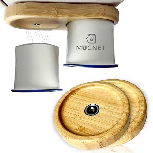 Magnetischer Tassenhalter für Emaille-Tassen bis 83 mm – Bambus Halterung mit starken Magneten – Vanlife & Camping Zubehör, Geschenkidee für Wohnmobil & Camper (2er Set)
