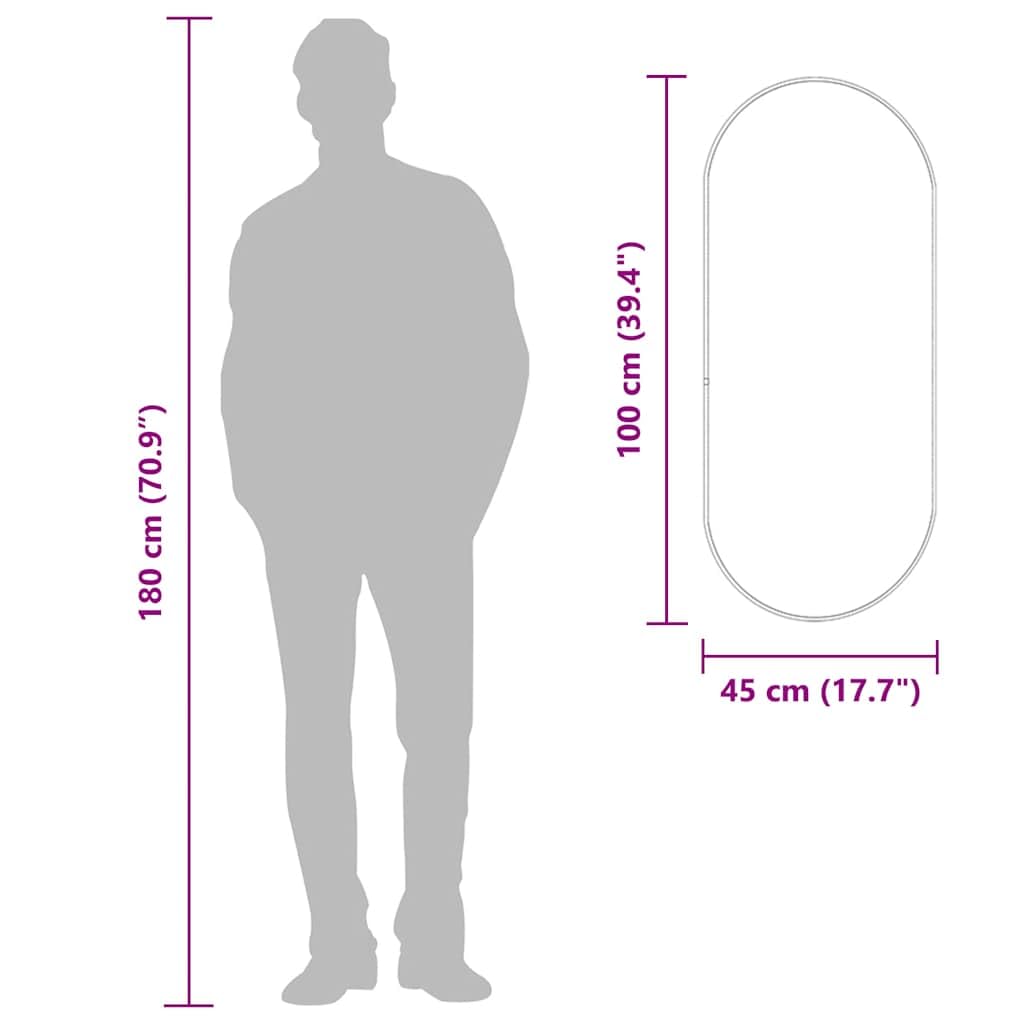 Wandspiegel silbern oval 100x45 cm mit PVC-Rahmen, Glas 4 mm, für Badezimmer Schlafzimmer Wohnzimmer Flur, Montage an Wand, klarer Kosmetikspiegel für Deko und Rasur