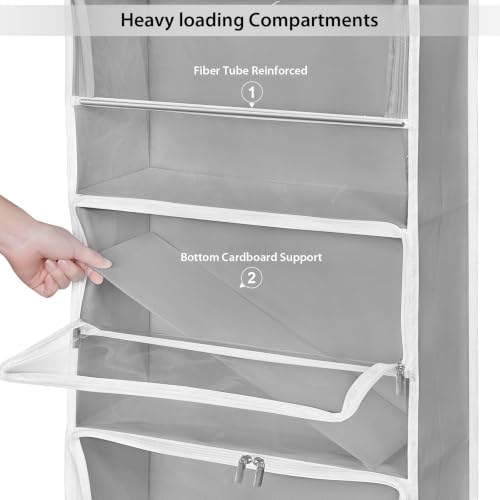 Image of Univivi Hanging Yarn Storage Organizer with 6 Zipper Closure Compartments, Large Capacity Knitting Organizer Storage, Over the Door Hanging Yarn Holder for Knitting Needles, Crochet Hooks (Light Grey)