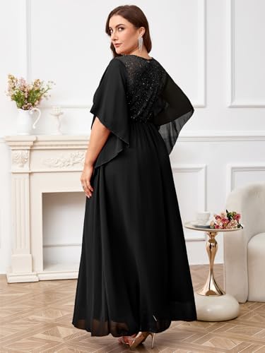 ZOMVA Plus Size 0X-4X Formal Dress Sequin Lace Chiffon A-line Maxi Dress Handkerchief Sleeve Evening Wedding Guest Prom Gown3