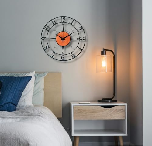 Image of Arabs Morden Metal & Wooden Analog Wall Clock for Living Room Bedroom Office Kitchen Stylish Wall Clock for Home and Hall Designer Big Size Modern (Direction, 40 CM)