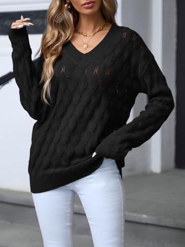 Image of Women's V Neck Long Sleeve Pullover Sweater Lightweight Knit Sweaters Novelty Sweaters