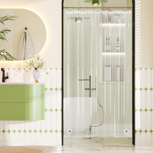 Image of Bathway Shower Curtain Liner, Clear Shower Curtain Liner Plastic 60 x 72 PEVA Waterproof Shower Curtain Liner with 3 Magnets and 10 Rustproof Grommet Holes, Lightweight Shower Liner for Bathroom