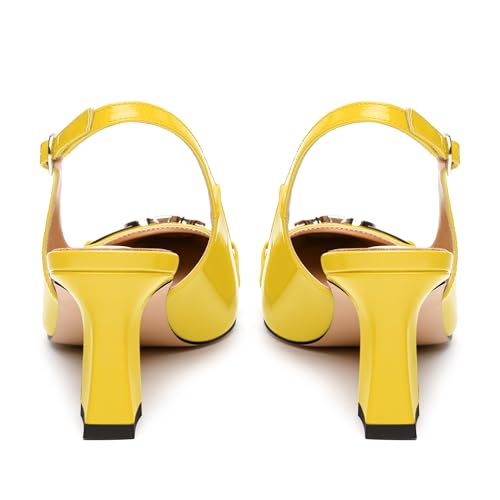 Womens Slingback Pumps, Small Square Toe and Chunky Heel Pumps with Metal Buckle, Leather Insole Comfort Slingbakc Daily Work Pumps 2.5"4