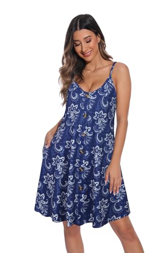 Image of JOELLYUS Summer Dresses for Women Spaghetti Strap Button Down Casual Sundress Beach Cover Up Dress with Pockets 2026