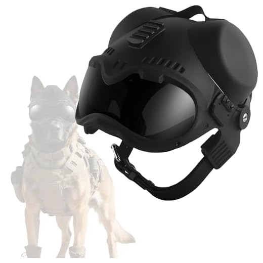 Casque Tactique pour Chien avec Lunettes, Coupe-Vent et Résistant Aux Chocs, Protection de la Tête pour Petits et Moyens Chiens, Sangle Réglable(Black)