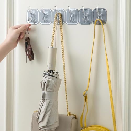 Image of Kitchen Row Hooks Self Adhesive Wall Hooks for Clothes & Utensils Waterproof Seamless Hanger No-Drill Heavy Duty Hooks for Kitchen Bathroom Cabinet Spoon Storage & Home Organization 1 Pack