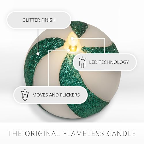 Image of Luminara - Flameless Holiday Crystal Beads Glitter Sphere Candle - Candy Cane Green- Pack of 1-4x4.25 - Auto Timer Built-in 5-Hour Timer Indoor Use