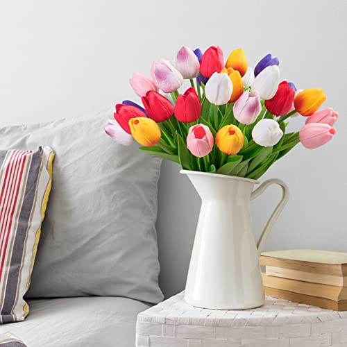 Ouddy Decor 30 Pcs Multicolor Artificial Tulip Flowers Fake Tulips Pu Real Touch Faux Flowers Bouquet For Room Office Table Party Spring Wedding Home Easter Decorations #TOP6