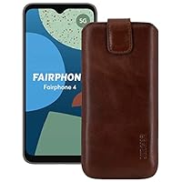 Suncase Custodia In Vera Pelle Per Fairphone 4 5G - Slim Edition, Con Linguetta E Chiusura Magnetica, Realizzata A Mano In Europa, Colore Nero