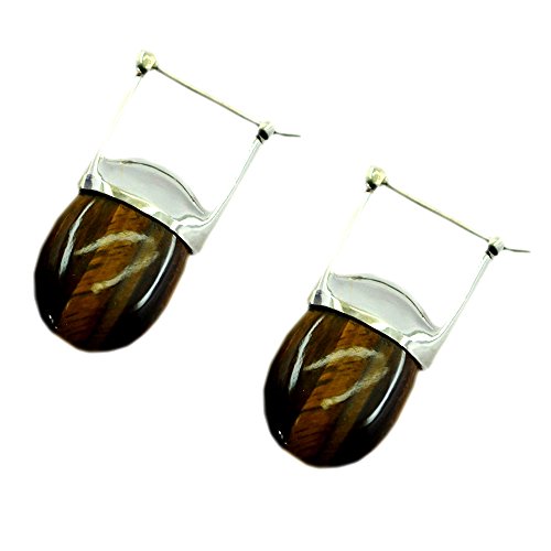 Boucles d'oreilles oeil de tigre anti-perte avec fermoir snap lock