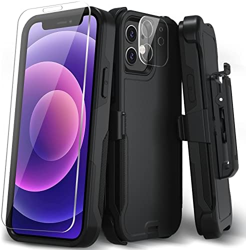 Xmon Case for iPhone 12 and 12 Pro, Heavy Duty Rugged Case Belt Clip Holster Kickstand Protective Cover [Shockproof] Compatible with Apple iPhone 12 and iPhone 12 Pro (Black)