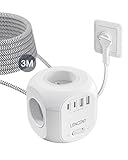 8 EN 1 Multiprise avec Interrupteur: Multiprise 4 prises et 2 ports USB et 2 USB C(total max. 5V/3,4A) alimentent tous les appareils de votre bureau via un concentrateur compact (la puissance maximale de la prise est de 2500 W). Cube multiprise créant ainsi un espace de bureau organisé pour vous
